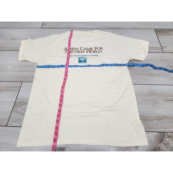 Mens Vtg 90s Florida Lottery Discovery Cream T Shirt Single Stitch size Large - Picture 5 of 5